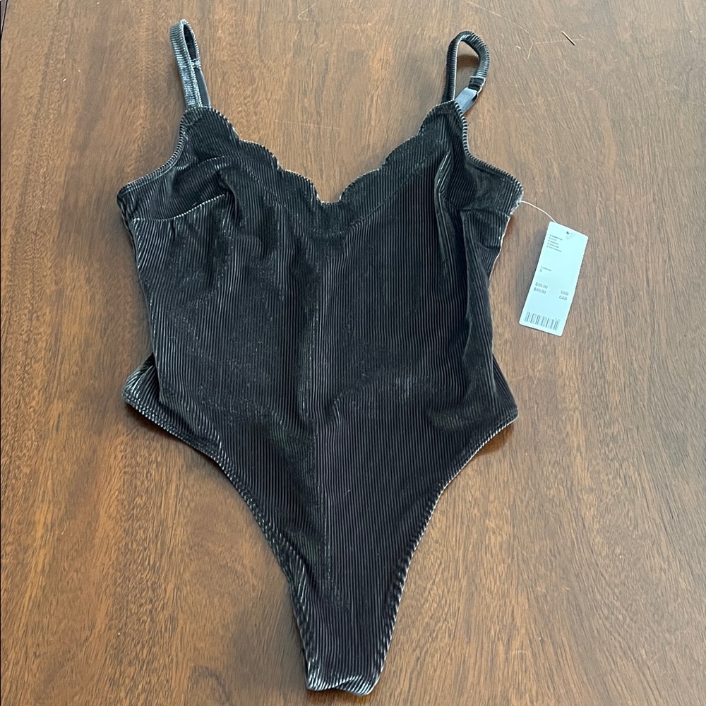 Urban Outfitters olive Ribbed Velvet Bodysuit